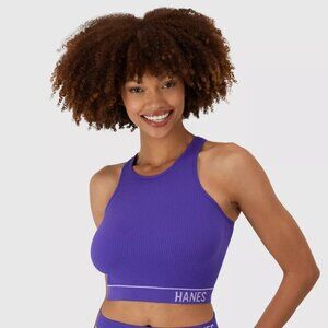 NEW Hanes Originals Women's Ribbed Cropped Seamless Bra Violet Indigo